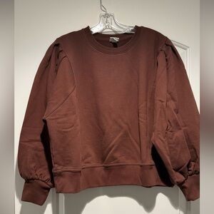 a new day stylish Brown Puff-Sleeve Crewneck Sweatshirt